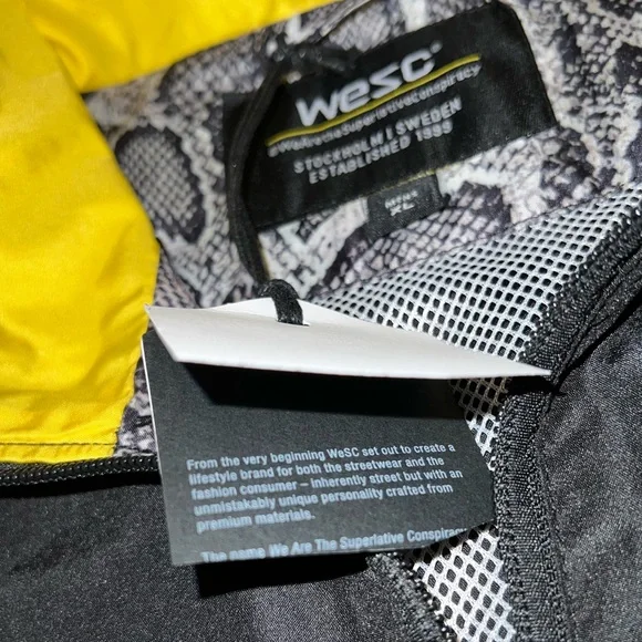 NWT WESC Black & Yellow Colorblock Snakeskin Retro Zip Up Track Jacket Size XL - Picture 11 of 14